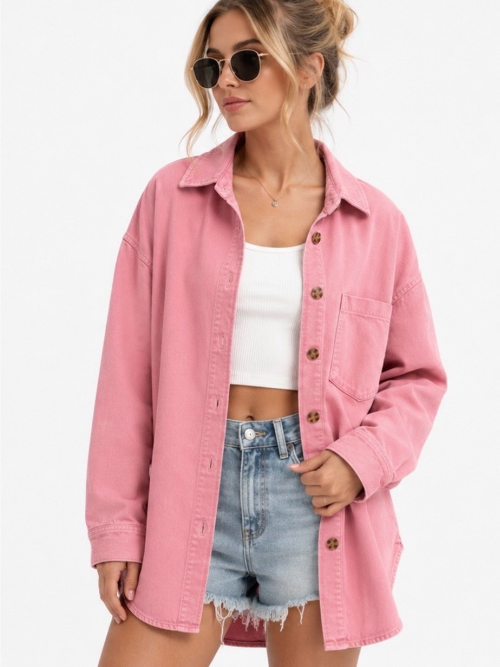 Zara Pink Oversized Denim Shackleton Jacket . Size XS